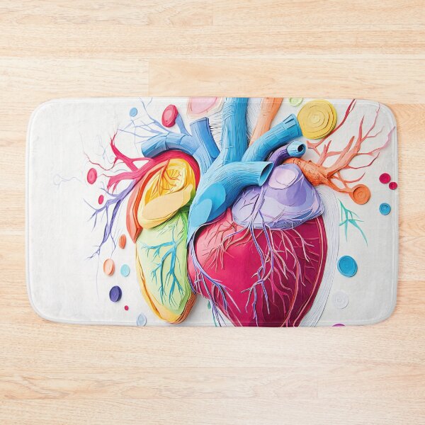 Item preview, Colorful heart mural showcasing anatomical details in a modern art style in a bright gallery setting designed and sold by anytka.