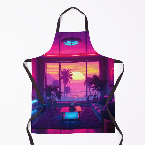 Item preview, Futuristic neon room with tropical sunset view and vibrant lighting designed and sold by SynthstarShop.