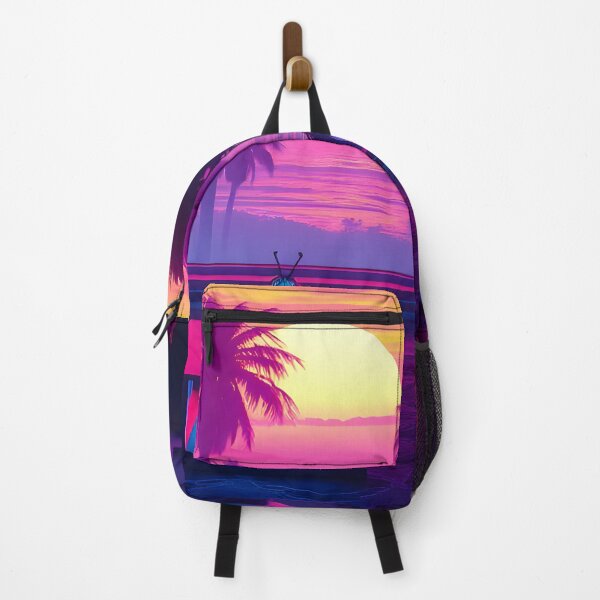 Item preview, Futuristic neon room with tropical sunset view and vibrant lighting designed and sold by SynthstarShop.