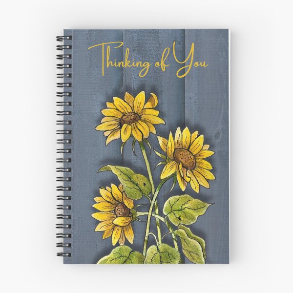Item preview, Thinking of You with Sunflowers Against Blue Wood designed and sold by JoyfulWhimsy.