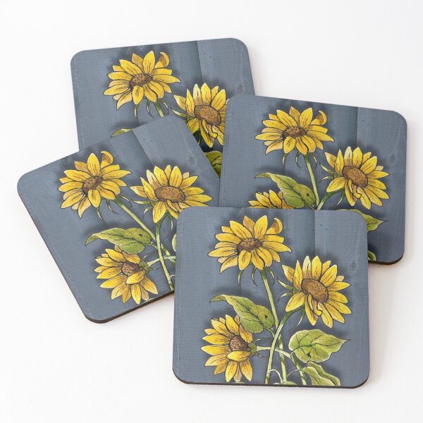 Item preview, Thinking of You with Sunflowers Against Blue Wood designed and sold by JoyfulWhimsy.
