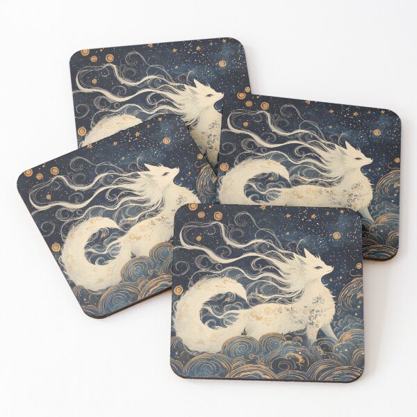 Item preview, Celestial Kitsune with nine flowing tails in a starry night designed and sold by SetMyHeart.