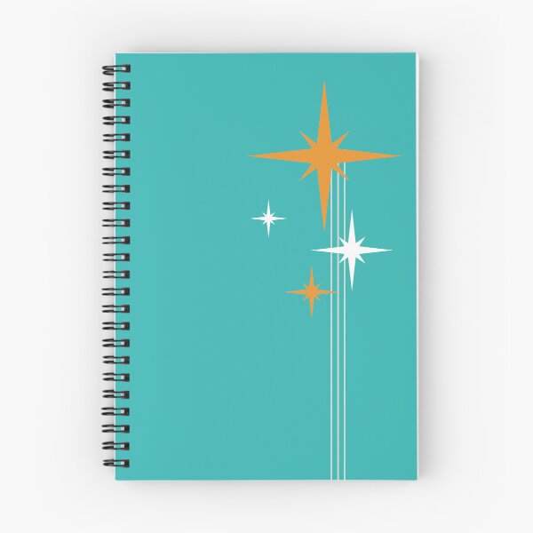 Aperçu de l'œuvre Étoiles rétro de l'ère atomique des années 1950 en turquoise, sarcelle, orange, aqua et blanc créée et vendue par kierkegaard.