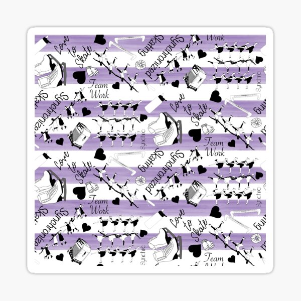 Synchronized Skating Black and White, Striped Design on Purple Sticker