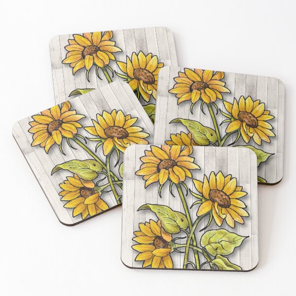 Item preview, Sunflowers Against the Barn Wall, Botanical llustration designed and sold by JoyfulWhimsy.