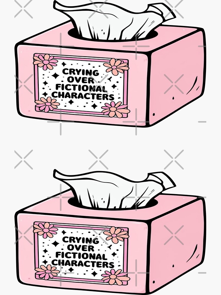 Thumbnail 3 von 3, Sticker, Weinen über eine rosa Taschentuchbox mit fiktiven Figuren designt und verkauft von glooballcenter.