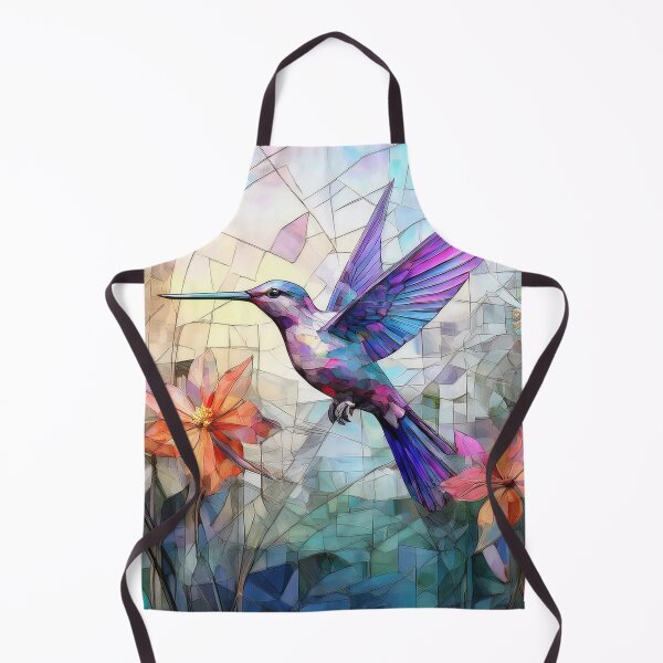 Aperçu de l'œuvre Colibri et fleurs sauvages en effet vitrail, floral bohème pastel LUMINEUX, jardin de fleurs sauvages vibrantes, plantes aux couleurs de l'arc-en-ciel à l'aquarelle créée et vendue par navitalidesign.