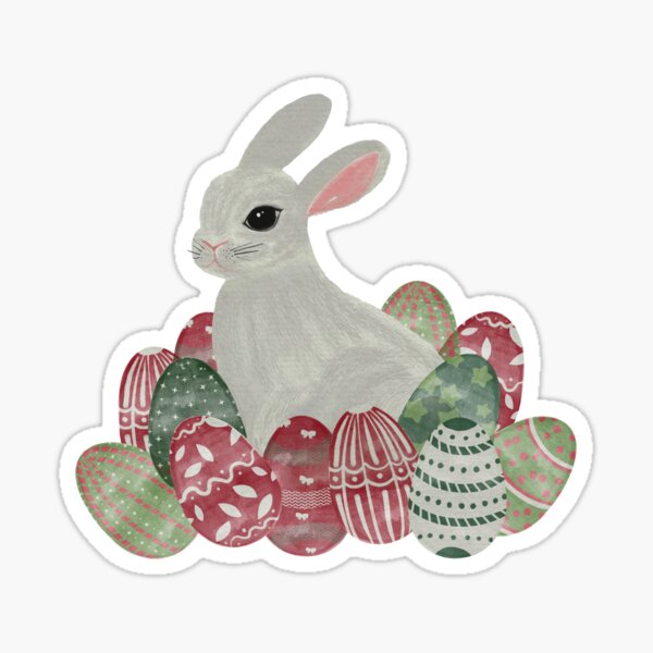 Item preview, White Rabbit with Easter Eggs - Spring Holiday Illustration designed and sold by Suzydesue.