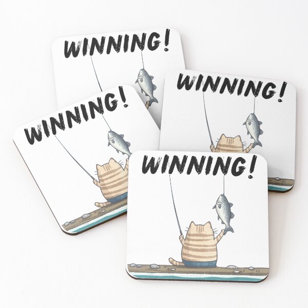 Item preview, WINNING FISHING CAT FISH SUCCESS WATERCOLOR designed and sold by NikoDeeko.
