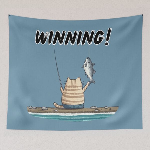 Item preview, WINNING FISHING CAT FISH SUCCESS WATERCOLOR designed and sold by NikoDeeko.
