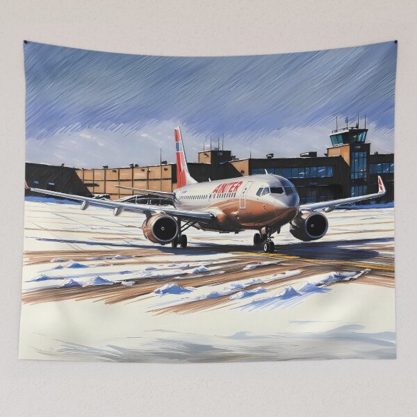 Item preview, Vintage Airline Livery at Snowy Airport - 90s inspired Aviation Art designed and sold by EMairplanes.