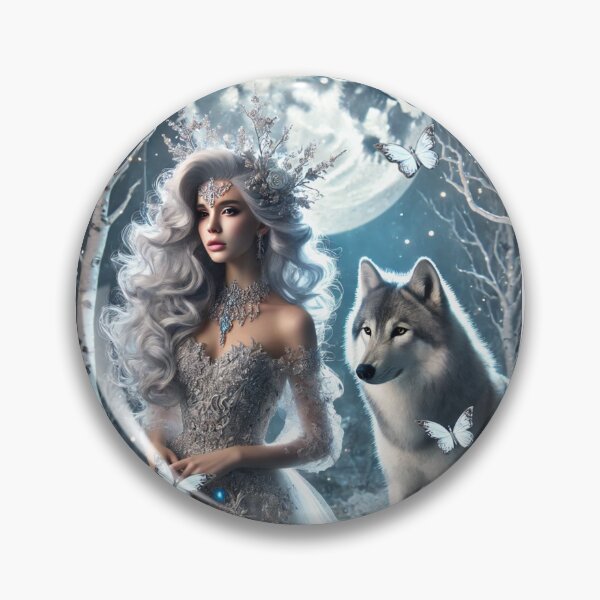 Item preview, Winter Enchantress with Silver Wolf and Butterflies designed and sold by CritterManiaUK.