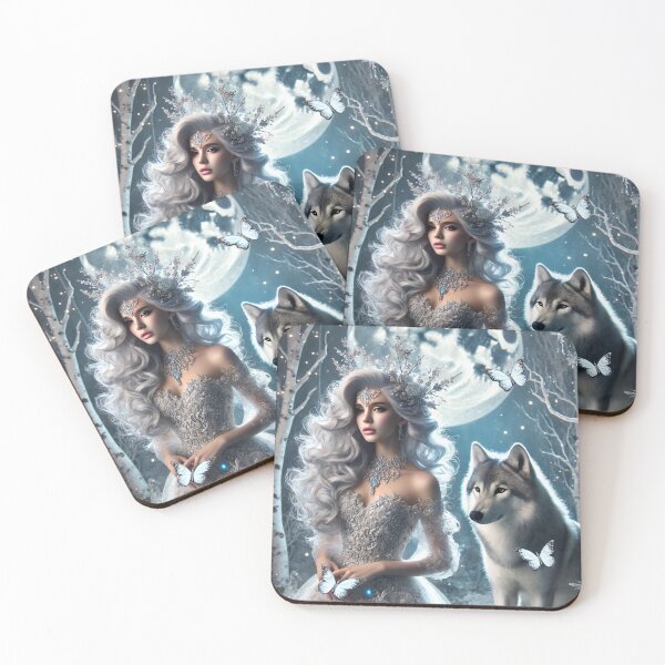Item preview, Winter Enchantress with Silver Wolf and Butterflies designed and sold by CritterManiaUK.