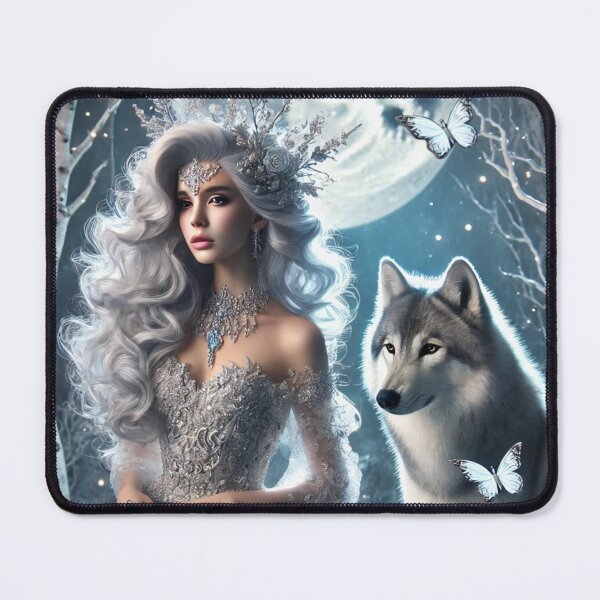 Item preview, Winter Enchantress with Silver Wolf and Butterflies designed and sold by CritterManiaUK.
