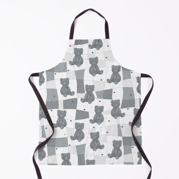 Item preview, Gray teddy bear pattern, colorful hearts, square background designed and sold by BellaRoxiell.
