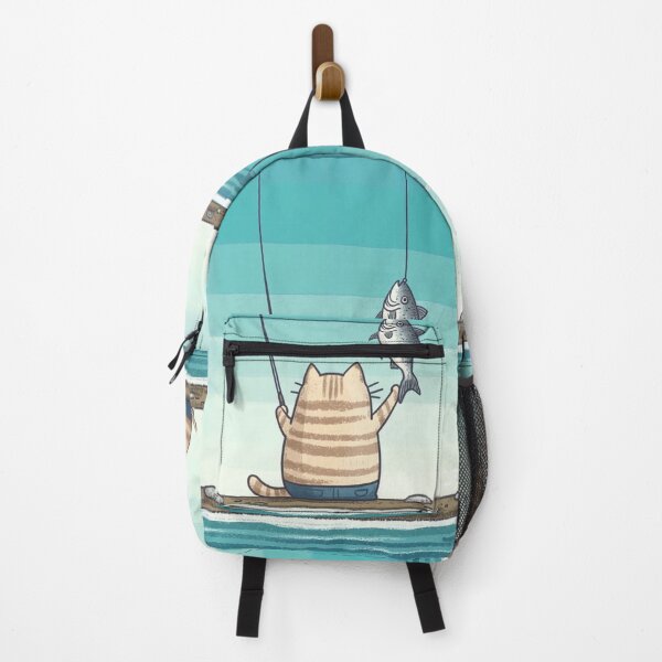 Item preview, FISHING CAT FISH CATCHING LUNCH IN WATERCOLOR designed and sold by NikoDeeko.