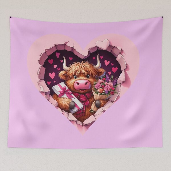 Item preview, Valentine's Day sticker with a Highland Cow Breaking to a Wall designed and sold by EbyArts.