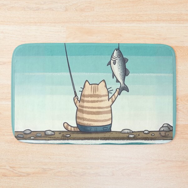 Item preview, FISHING CAT FISH CATCHING LUNCH IN WATERCOLOR designed and sold by NikoDeeko.