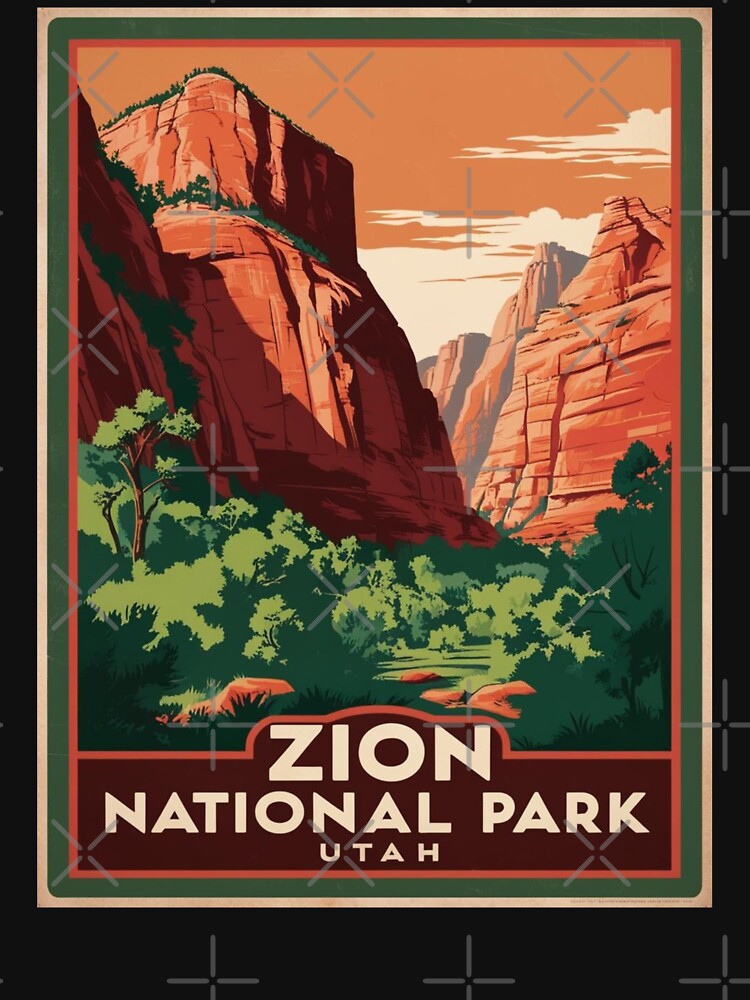 Imagen 7 de 7, Camiseta clásica con la obra Un antiguo cuadro de viaje del Parque Nacional Zion, Utah, EE. UU., diseñada y vendida por GoodOldVintage.