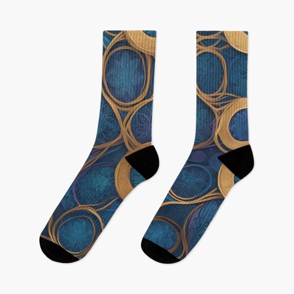 Item preview, Golden Blue Circle Flowers Geometric Pattern designed and sold by TondoMeander.