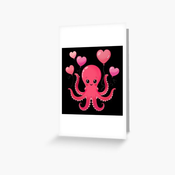 Item preview, Octopus With Heart Balloons Valentines Day Octopus, Cute Kawaii Octopus Heart Balloons Valentines Day designed and sold by DesignDailyDeal.