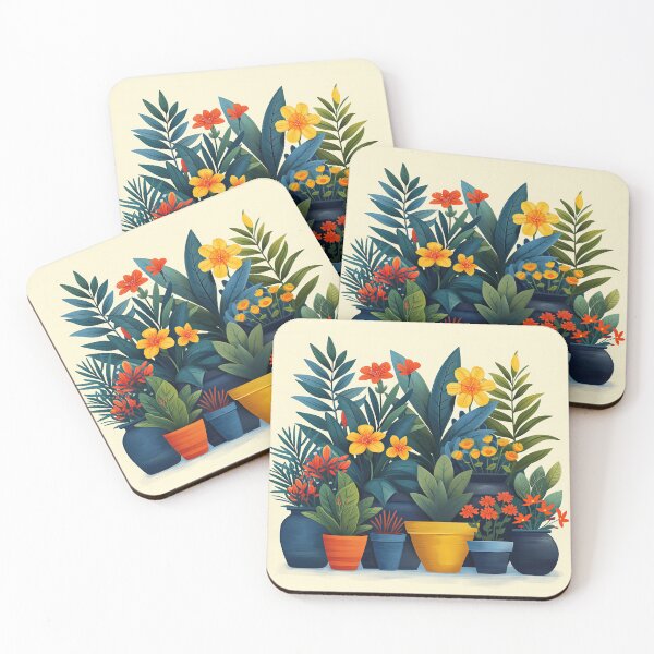 Item preview, Vibrant Potted Plants – Colorful Botanical Garden Illustration designed and sold by SavinMercantile.