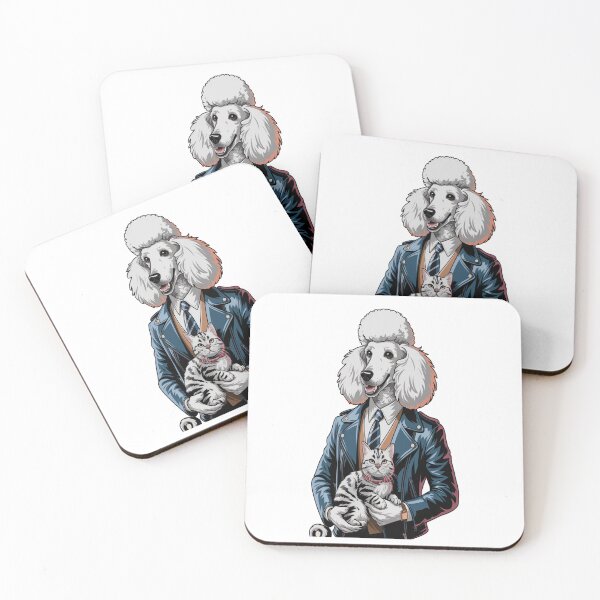 Item preview, Stylish Poodle with Cat in Leather Jacket Design designed and sold by Petpixy.