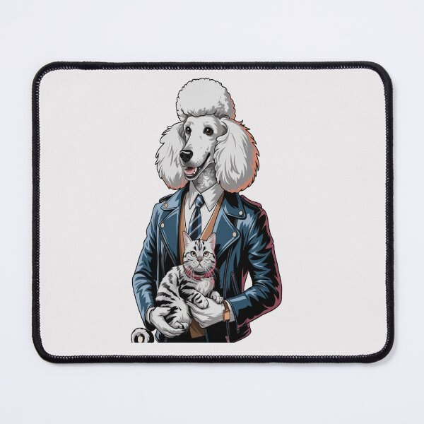 Item preview, Stylish Poodle with Cat in Leather Jacket Design designed and sold by Petpixy.