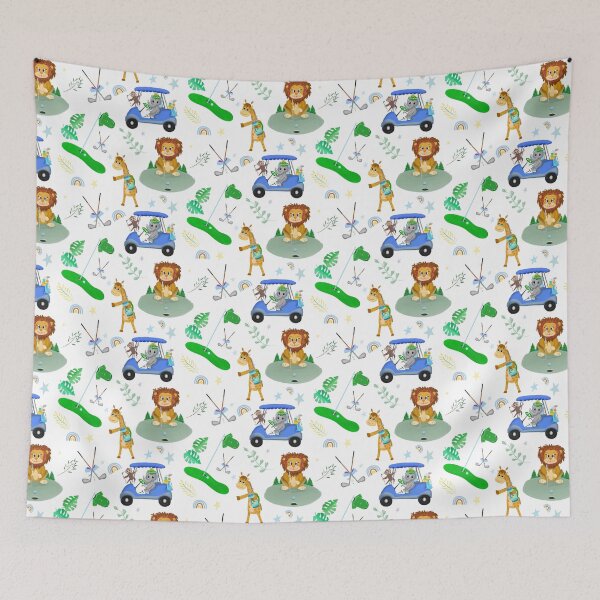 Item preview, Golf Zoo Animals In Blue Golf Cart Pattern  designed and sold by daphsam.