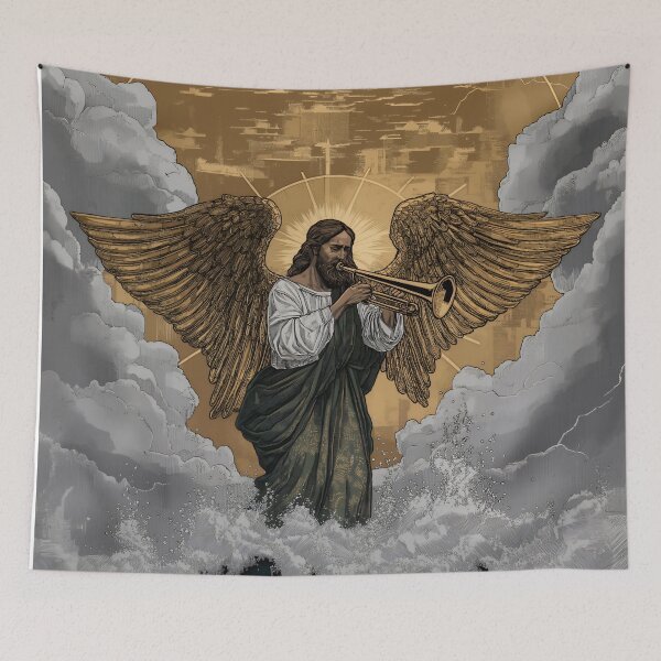 Item preview, Repent now Christian angel of the apocalypse plays trumpet designed and sold by Sacrora.