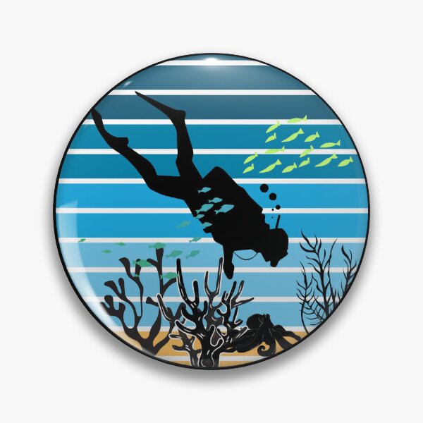 Item preview, Retro Scuba Diver Badge designed and sold by The Wandering Bookworm.