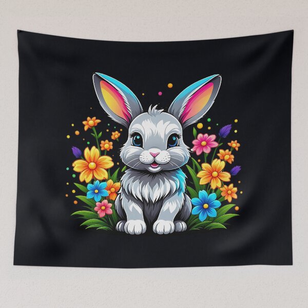 Item preview, Cute Bunny with Colorful Flowers designed and sold by Taans-Creation.