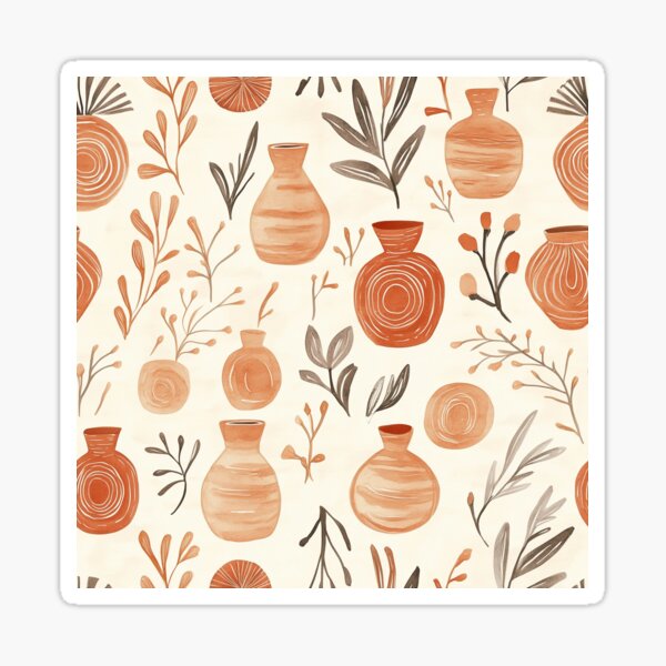 Item preview, Terracotta Pottery and Botanical Boho Pattern designed and sold by AstroWolf Studio.