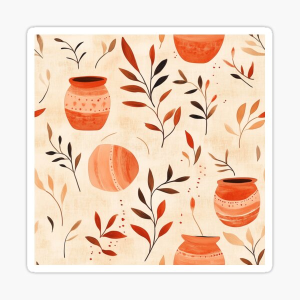 Item preview, Hand-Painted Terracotta Pots and Leaves Pattern designed and sold by AstroWolf Studio.