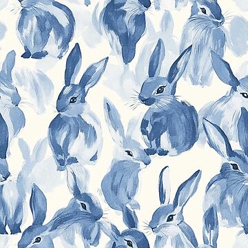 Artwork thumbnail, Blue Bunny Watercolor Painting by Creative Brat Design Studio