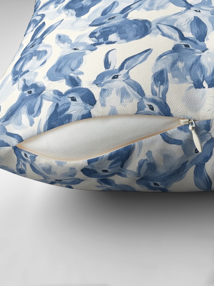 Thumbnail 2 of 4, Pillow, Blue Bunny Watercolor Painting designed and sold by amearnest.