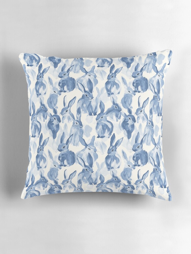 Thumbnail 3 of 4, Pillow, Blue Bunny Watercolor Painting designed and sold by amearnest.