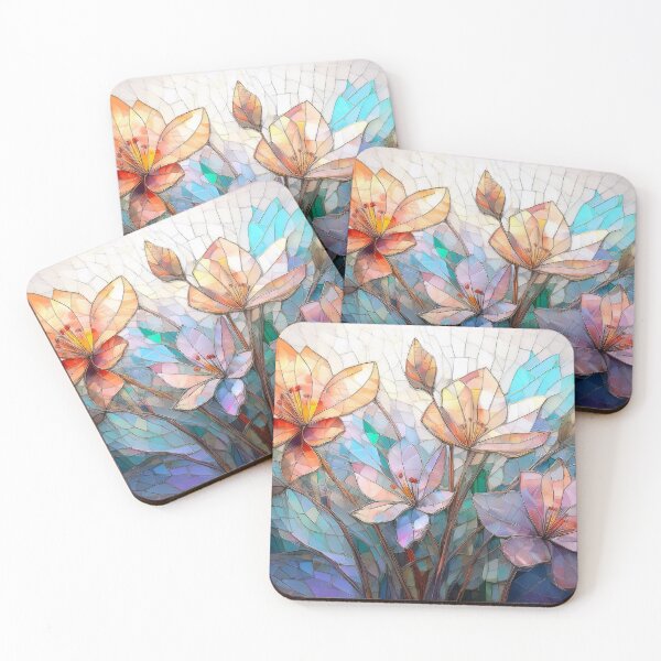 Item preview, wildflowers in stained glass effect, muted Pastel boho floral,  vibrant wildflower garden, watercolor rainbow coloured botanicals  designed and sold by navitalidesign.