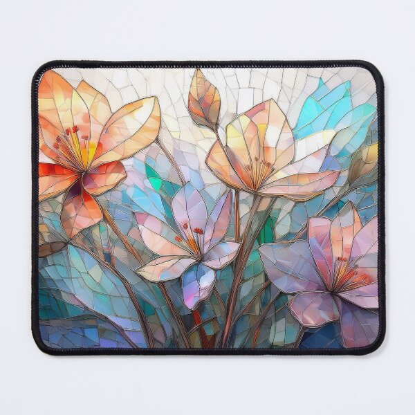 Item preview, wildflowers in stained glass effect, muted Pastel boho floral, vibrant wildflower garden, watercolor rainbow coloured botanicals designed and sold by navitalidesign.