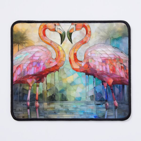 Item preview, PINK FLAMINGOS in wildflowers, stained glass effect, tropical, muted Pastel boho floral, vibrant wildflower garden, watercolor rainbow coloured botanicals designed and sold by navitalidesign.