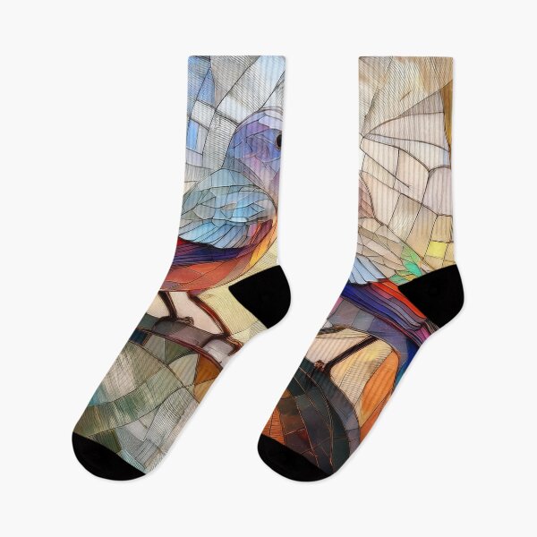 Artikelvorschau, VOGEL auf Ast, Wildblumen mit Buntglaseffekt, gedämpfte Pastell-Boho-Blumen, lebendiger Wildblumengarten, Aquarell-Pflanzen in Regenbogenfarben entworfen und verkauft von navitalidesign.