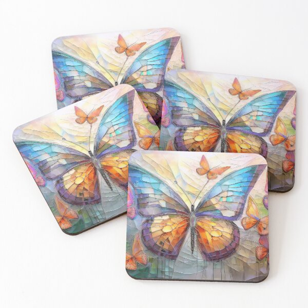 Item preview, PASTEL BUTTERFLIES in stained glass effect, muted Pastel boho painting  designed and sold by navitalidesign.