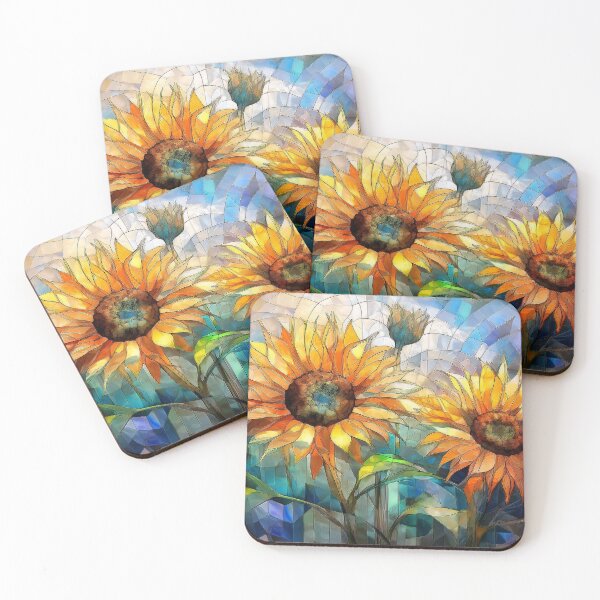 Item preview, SUNFLOWERS in stained glass effect, muted Pastel boho floral,  vibrant wildflower garden, watercolor YELLOW coloured botanicals, FLORAL GARDEN designed and sold by navitalidesign.