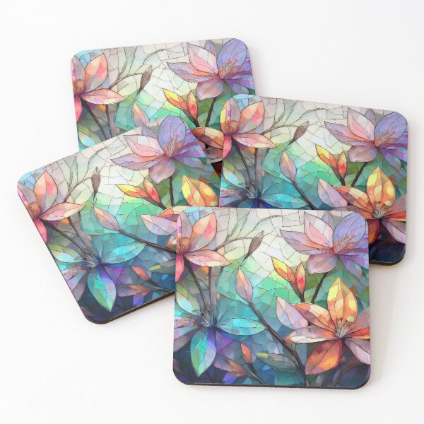 Item preview, SPRING Wildflowers in stained glass effect, muted Pastel boho floral,  vibrant wildflower garden, watercolor rainbow coloured botanicals  designed and sold by navitalidesign.