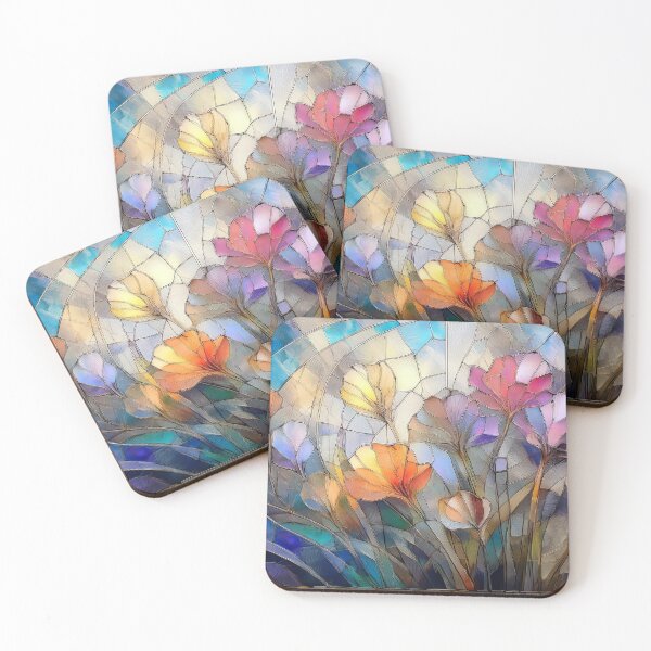 Item preview, Brilliant wildflowers in stained glass effect, muted Pastel boho floral,  vibrant wildflower garden, watercolor rainbow coloured botanicals  designed and sold by navitalidesign.