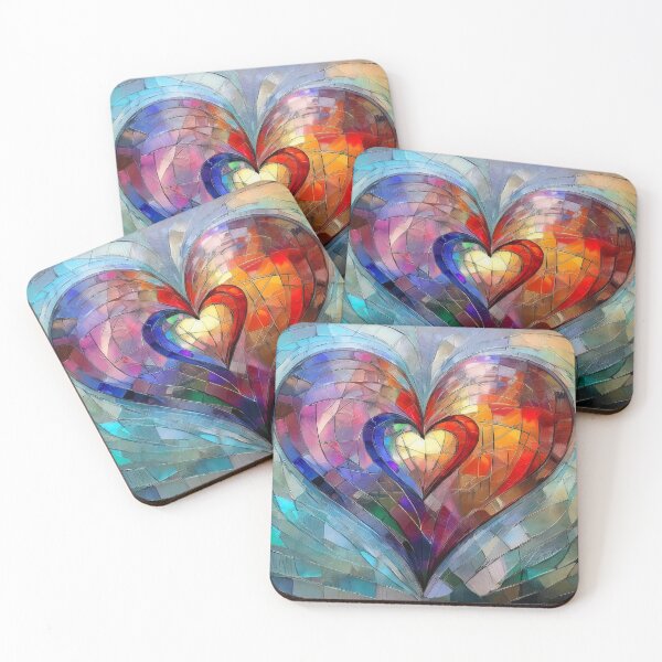 Item preview, Heart stained glass effect, muted Pastel boho colors, watercolor rainbow painting, Textured Rustic heart designed and sold by navitalidesign.