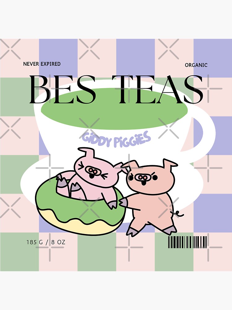Thumbnail 3 of 3, Sticker, Giddy Piggies A Cup of Green Bes-Teas designed and sold by loopcreations.