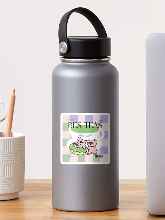 Thumbnail 1 of 3, Sticker, Giddy Piggies A Cup of Green Bes-Teas designed and sold by loopcreations.