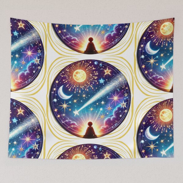 Item preview, Cosmic Wonder - Stargazing Child Under a Vibrant Starry Sky designed and sold by BeatyinChaos.