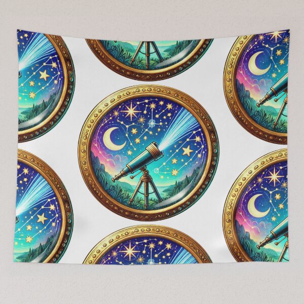 Item preview, Starlit Cosmic Portal - Golden Celestial Art with Telescope and Constellations designed and sold by BeatyinChaos.